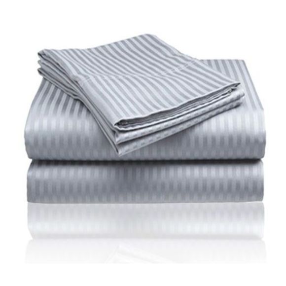 Embossed Striped Bed Sheet Collection (4-Piece), Grey, Twin - Picture 1 of 1